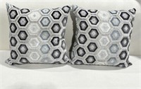 Two Square Geometric Pattern Pillows Grey/White