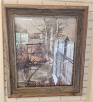 Large wooden framed log cabin print