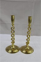 Pair of 12" swirl brass candle holders