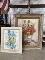 Pair of Floral Still Life Paintings, Framed