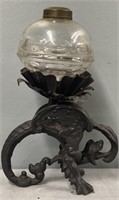 Metal Figural Kerosene Oil Lamp Base & Glass Font