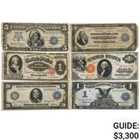 LOT OF (6) MIXED LARGE SIZE NOTES 1891-1918