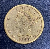 1898-S Liberty Head Variety 2 $5 Gold Coin