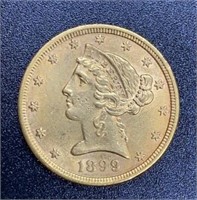 1899 Liberty Head Variety 2 $5 Gold Coin