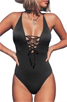 XL CUPSHE Women's Ribbed Solid One-Piece Swimsuit