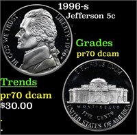 Proof 1996-s Jefferson Nickel 5c Grades GEM++ Proo