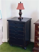 5 Drawer Black Cabinet, Lamp