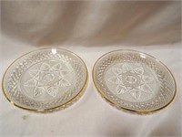 (2) Crystal Pressed Glass Serving Plates Gold Rim