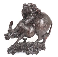 Silver-Inlaid Wood Chinese Lao Tzu Carving