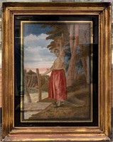 Antique Figural Tapestry In Gilt Frame