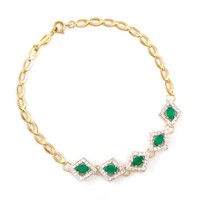 Plated 18KT Yellow Gold 2.05ctw Green Agate and Di