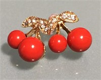 5 VINTAGE HOT RED CHERRIES STUD PIERCED EARRINGS