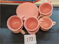 7 Pink Fiesta Cup & Saucer Sets