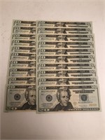 20 - 2017 Consecutive Serial Numbered $20 Notes