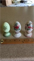 Fenton Christmas hand painted & signed egg-times 3