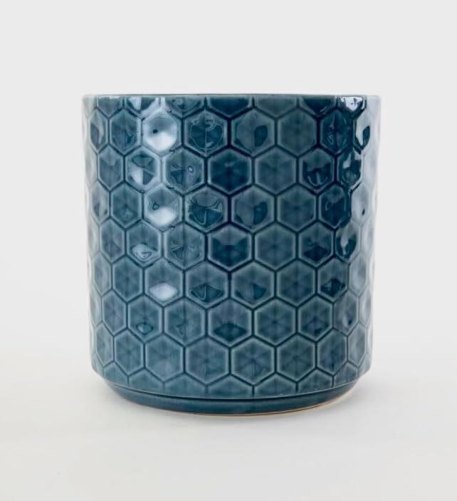 Planter Pot 8 Navy Blue Geometric Ceramic