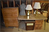 Lot: chest, table, dress form, 2 lamps, etc.; as i