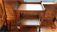 Antique Solid Oak Tea Cart on Casters, 15"x23"