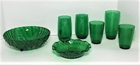 Emerald Green Glass Tumblers and Bowls