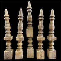 Lot of 5 Carved Wood Table Legs or Pillars.