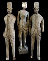 3 Folk Art Style Carved Wood Men Sculptures.