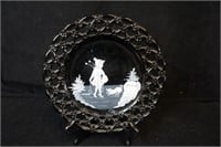 Westmoreland Black Glass Plate with Lace Edge 1973