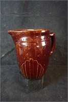 Monmouth USA Brown Pottery Pitcher Shell Pattern