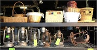 Lot of Vintage Lanterns, Baskets, Wall Sconce