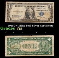 1935D $1 Blue Seal Silver Certificate Grades f+