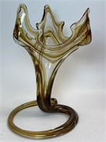 Murano Style Art Glass Sooner Vase Brown & Clear