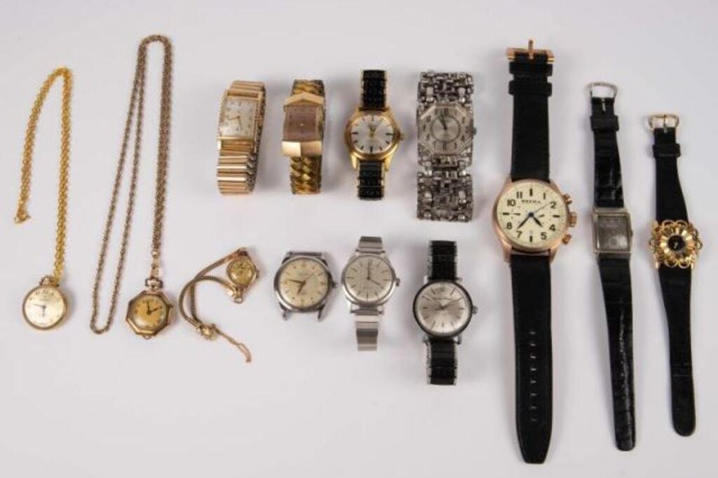 Lot of 13 Vintage & Newer Watches - Bulova, Gruen.