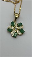 Natural emerald & white sapphire pendant with 14k