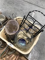 Basket w/ metal rack, glass towel bar, planter,