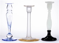 ASSORTED GLASS CANDLESTICKS, LOT OF THREE,