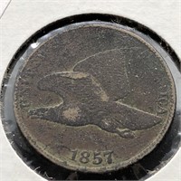 1857 FLYING EAGLE CENT  VG DETAILS