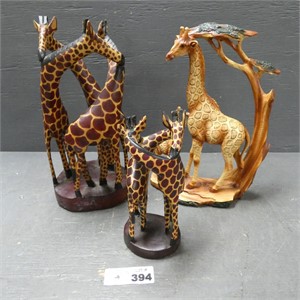 Wood Carved Giraffe Figures