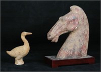 2 Chinese Terra Cotta Figures Horse & Duck
