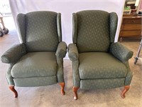 2 Green Wingback Arm Reclining Chairs