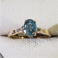 $1400 14K  Blue Topaz Diamond(0.02ct) Ring