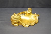 Vintage Gold Gilded Brass Inkwell