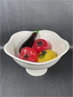 Pottery Barn Fruit Platter Bowl with Glass Fruit