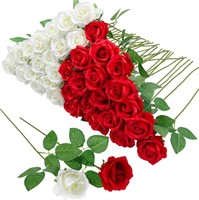 36 Pcs Red and White Rose Artificial