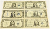 (6) $1.00 silver certificates to include:  1934,