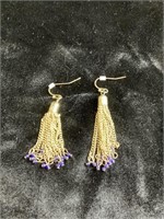 Gold plated costume earrings with blue beading