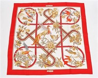 Hermes, "Caraibes" Silk Scarf in Red