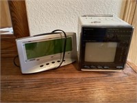 Mini portable tv and clock radio