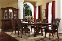 7 pc Rich Wood Double Pedestal Dining Table Set