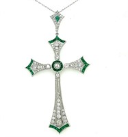 Platinum Emerald Diamond Cross