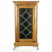 Oak Leaded Glass Slot Machine Stand