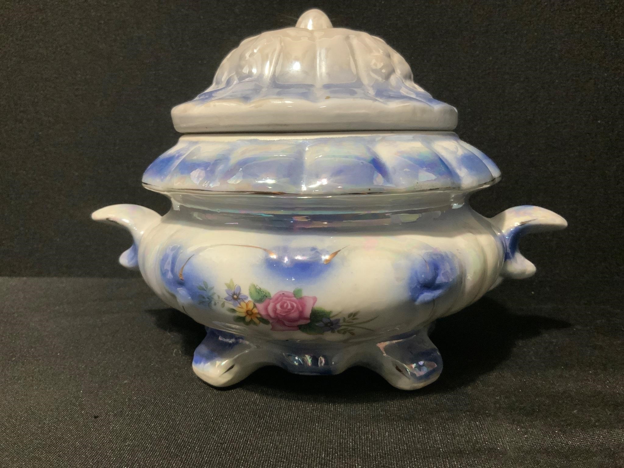 Flowered Luster Covered Dish